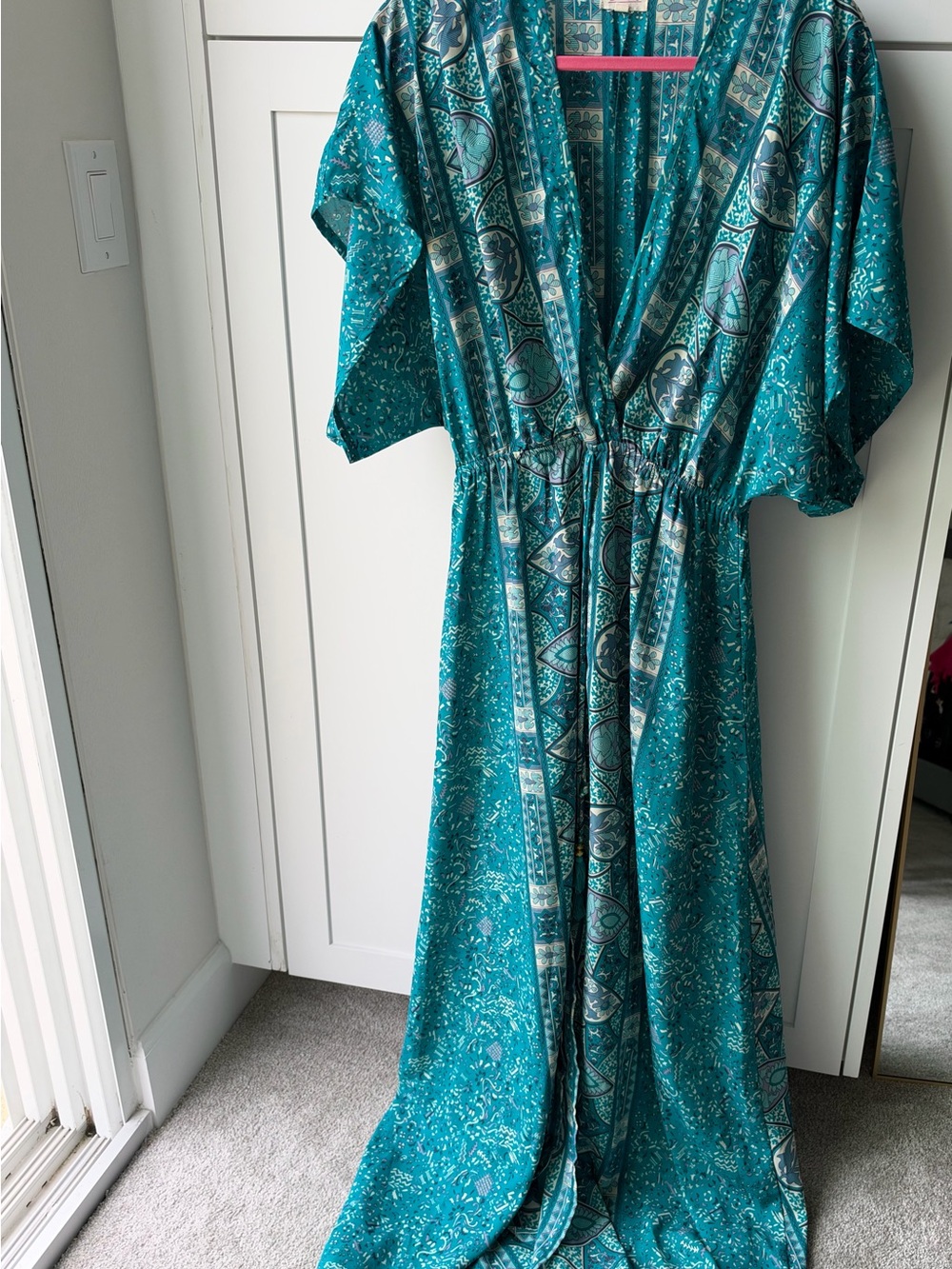 Elan Teal Boho Maxi Dress | Paisley Print | Resort Beach Cover-Up | Size M